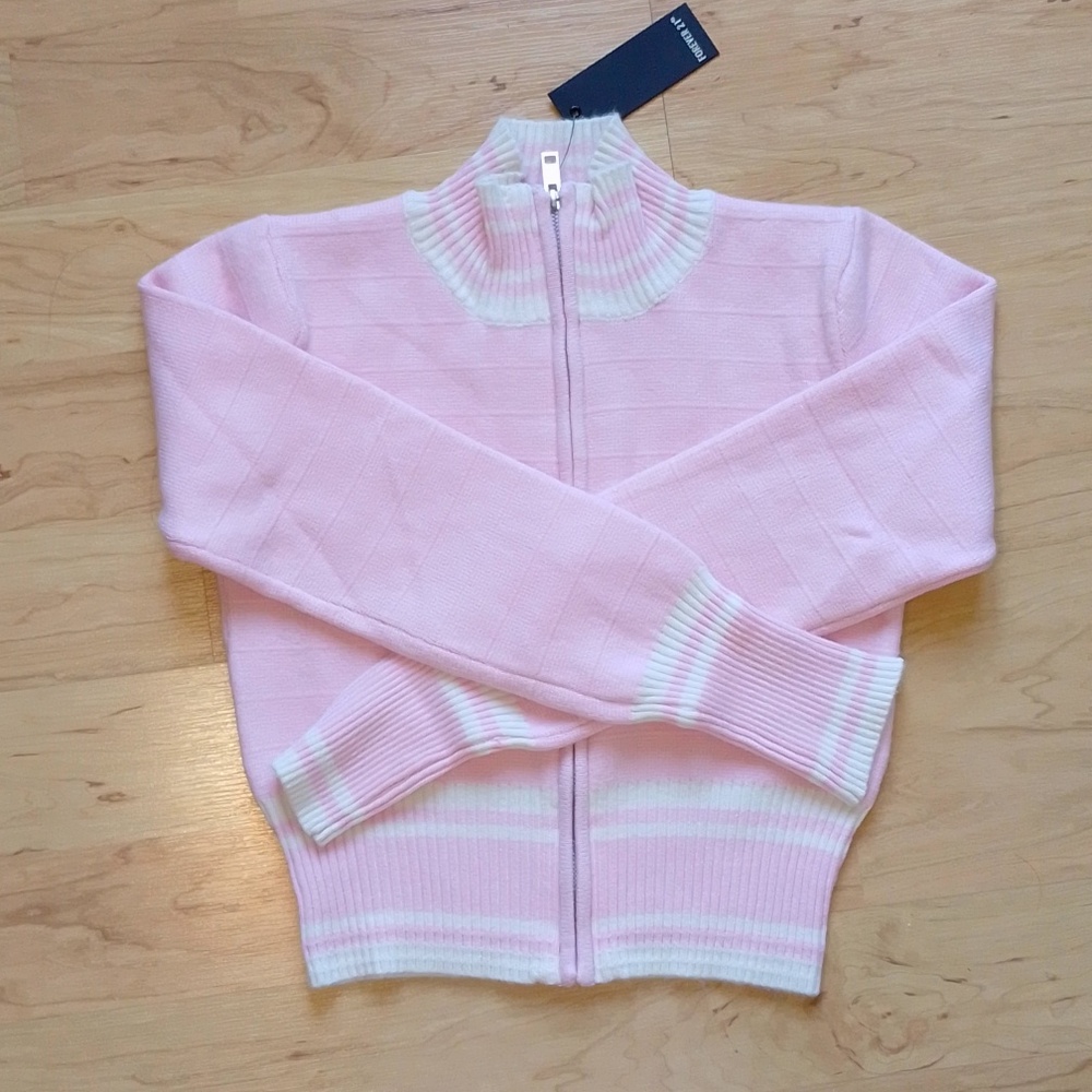 Forever 21 Girls Cardigan Sweater XL Pink White